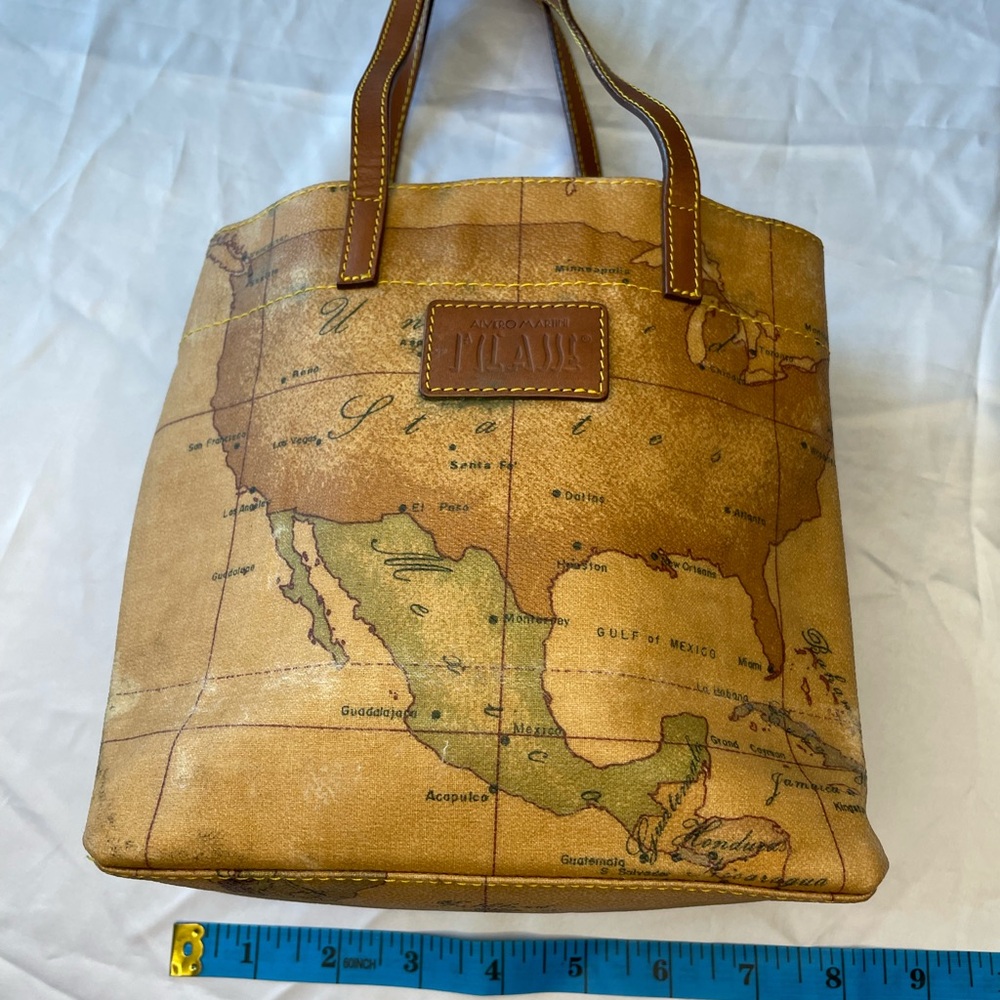 Alviero Martini Map Print Tote Bag with Brown Handles